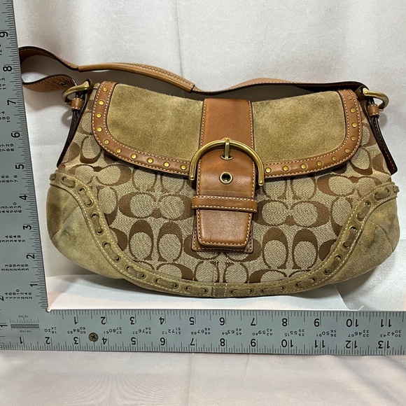 Coach hobo bag, suede and signature print with leather trim 32-B4a - Picture 3 of 9